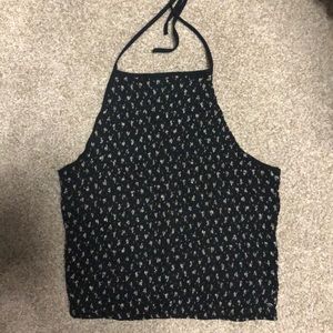 American Eagle Black Floral Halter Top